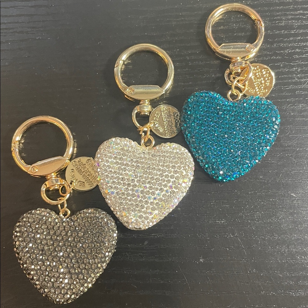 NEW - Choice of: Teal, White AB Or Charcoal Gray Resin Bling Bag charm Keychain